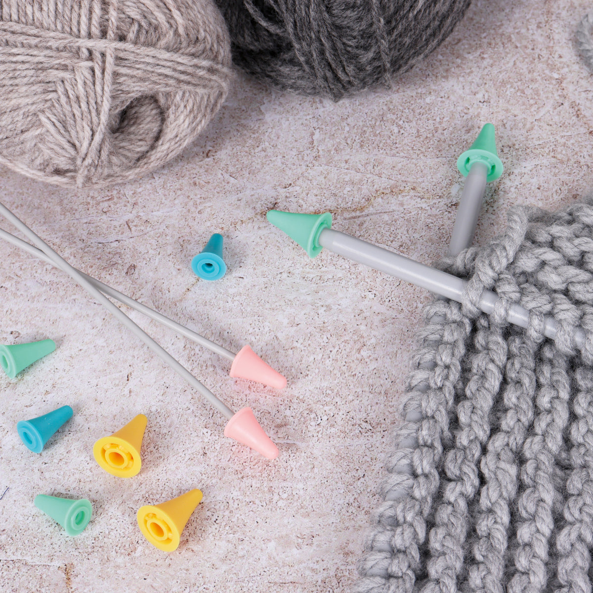 Cone shaped rubber knitting needle point protectors