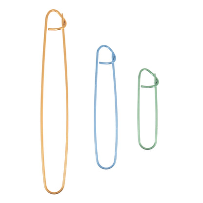 Three coloured aluminium stitch holders in different sizes