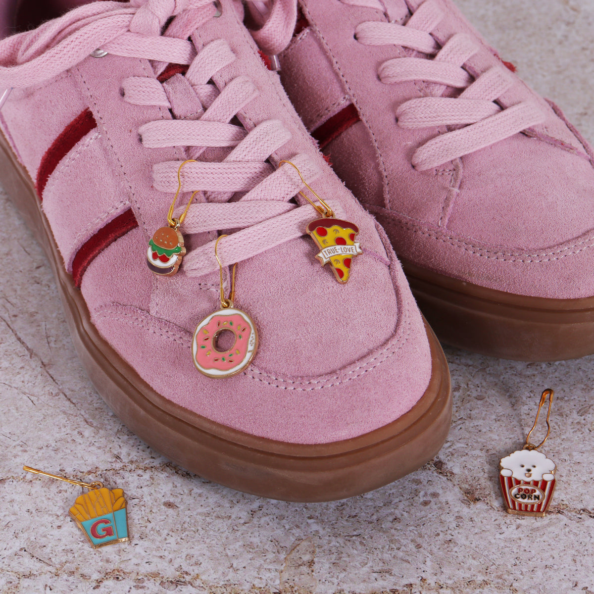 Tub of snacks themed enamel charm stitch markers