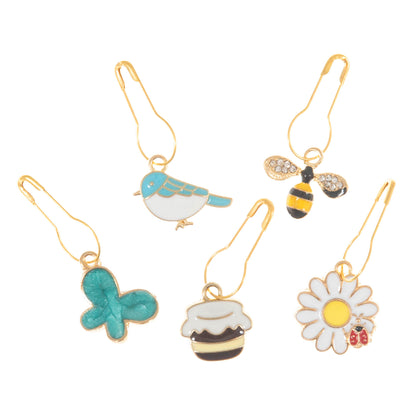 Tub of bee happy themed enamel charm stitch markers