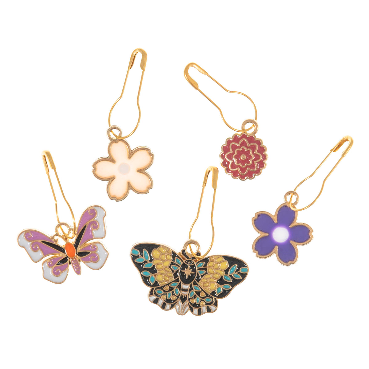 Tub of butterfly garden themed enamel charm stitch markers