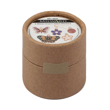 Tub of butterfly garden themed enamel charm stitch markers