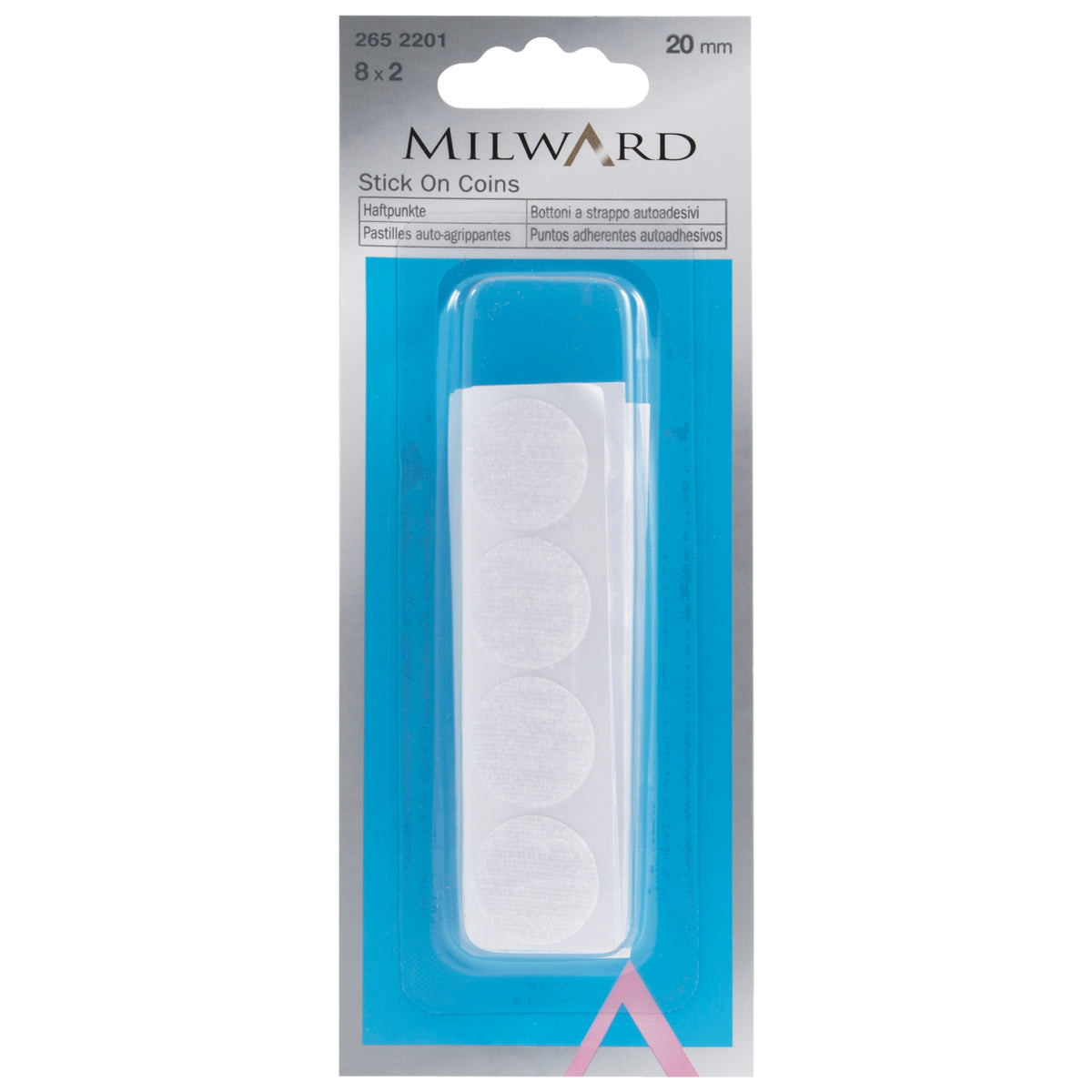 Pack of white round stick-on hook and loop dots