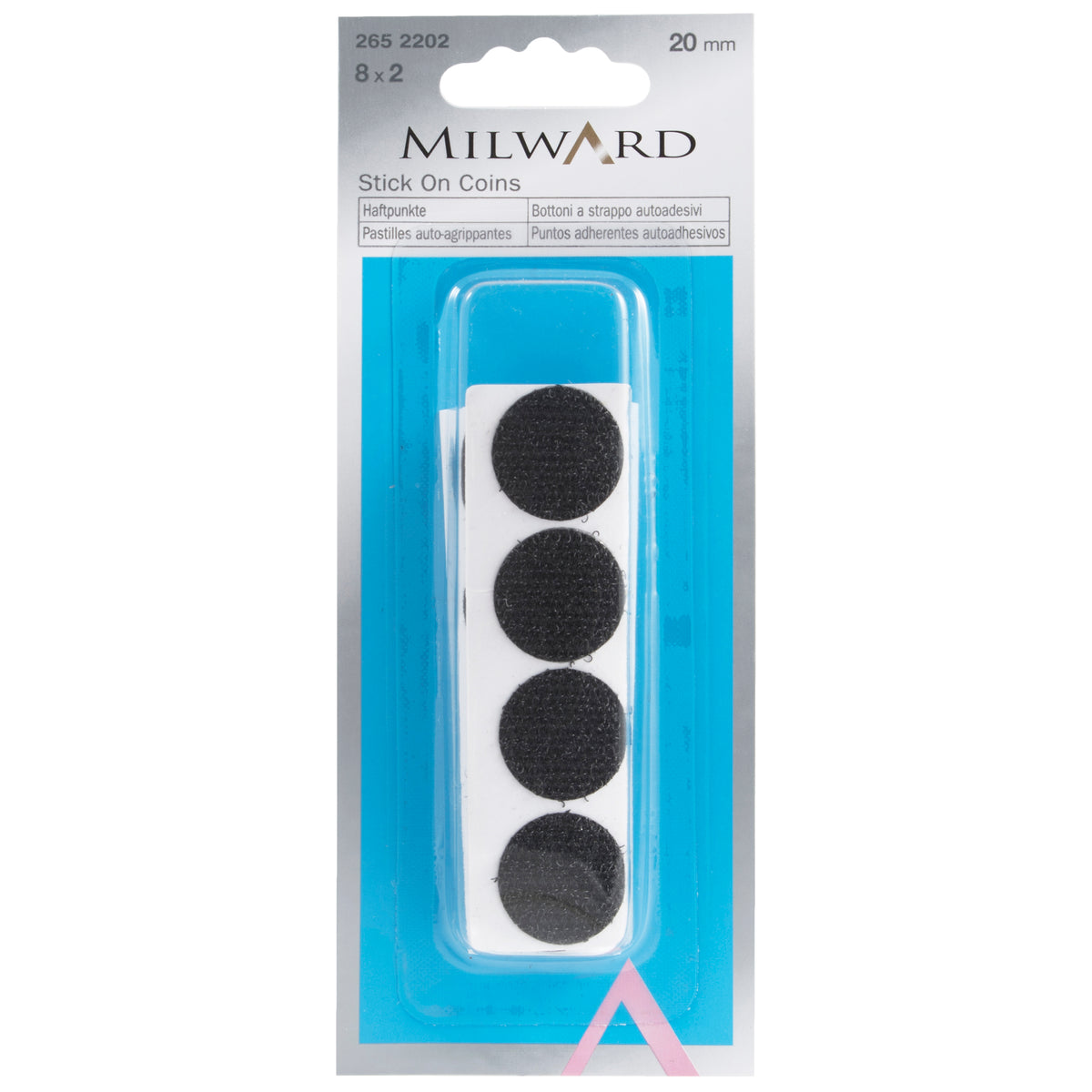Pack of black round stick-on hook and loop dots
