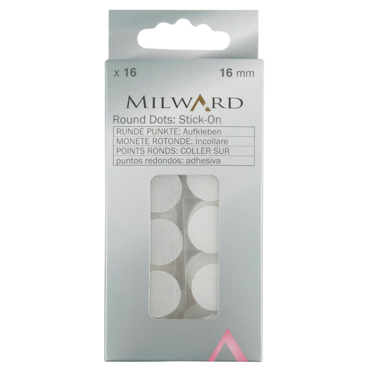 Box of 16 white round stick-on hook and loop coins