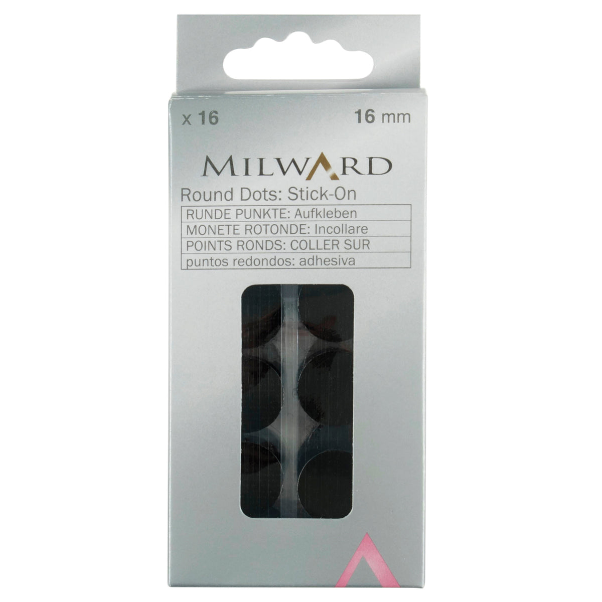 Box of 16 black round stick-on hook and loop coins