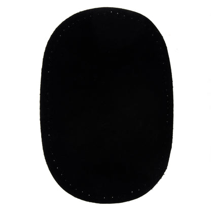 Two oval black imitation suede patches on a Milward card