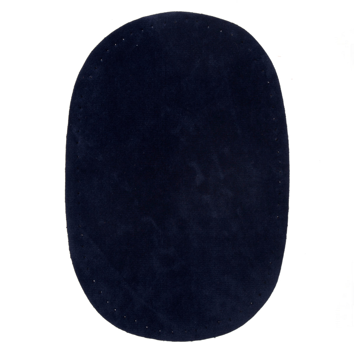 Two oval navy imitation suede patches on a Milward card