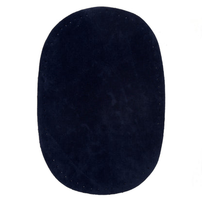 Two oval navy imitation suede patches on a Milward card