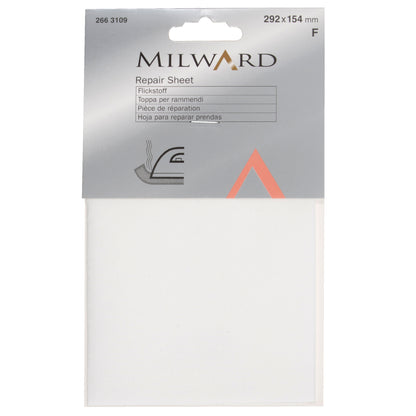 White iron-on cotton repair sheet in packaging