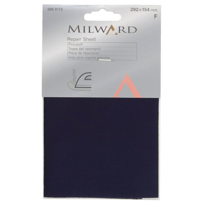 Dark Blue iron-on cotton repair sheet in packaging