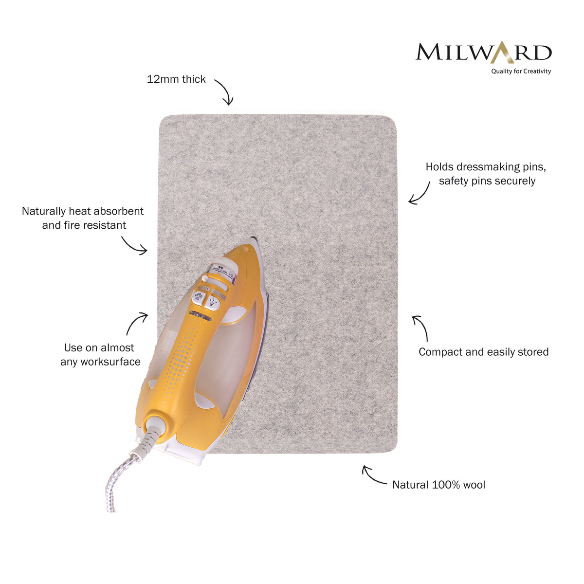 Milward grey wool pressing mat A3 42 x 29.7cm