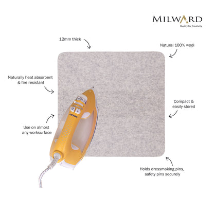 Milward grey wool pressing mat 30 x 30cm