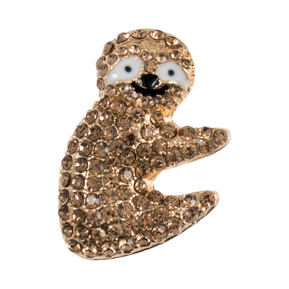 Gold sloth button covered in amber diamante stones