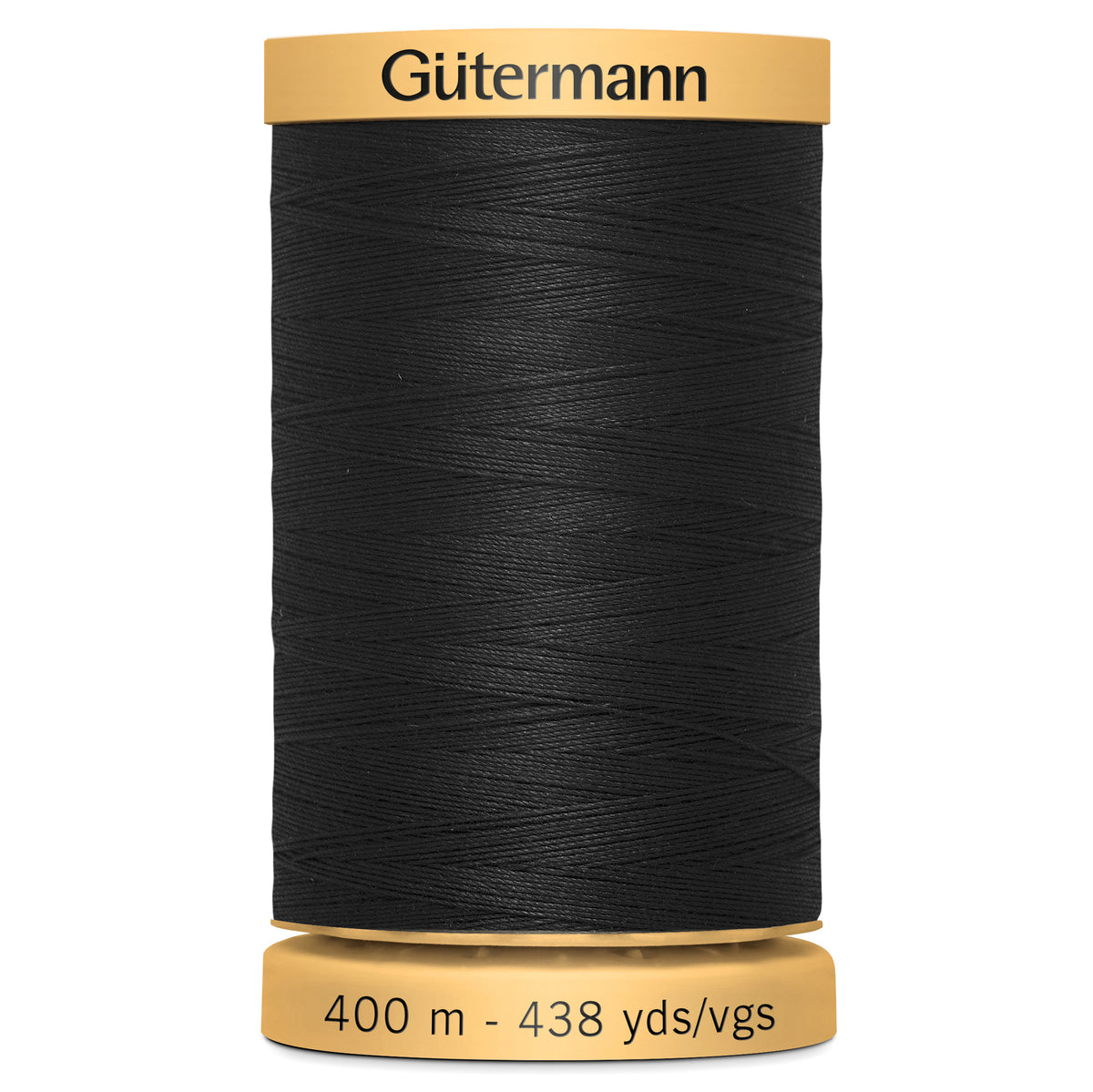 Black spool of Gutermann natural cotton thread