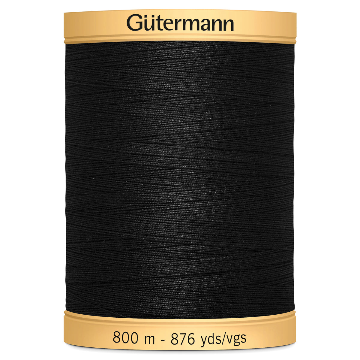 Black spool of Gutermann natural cotton thread