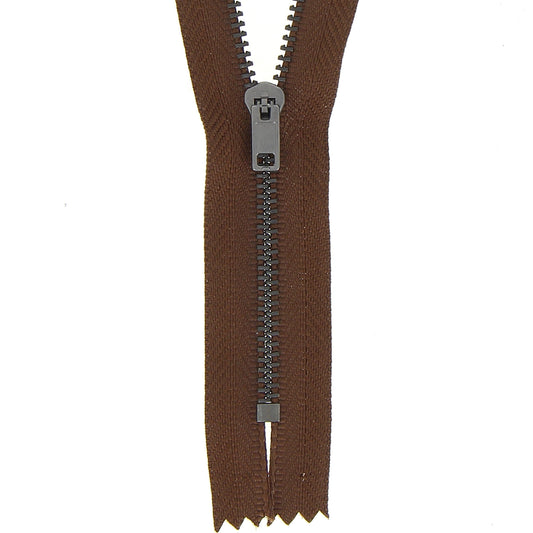Milward mid brown metal trouser zip, 18cm closed end