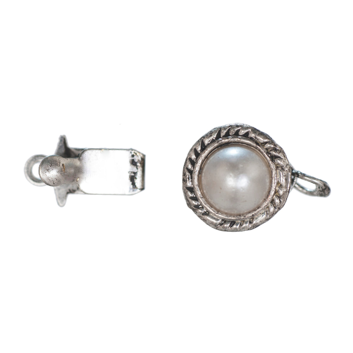 Antique Silver pearl-style necklace clasp