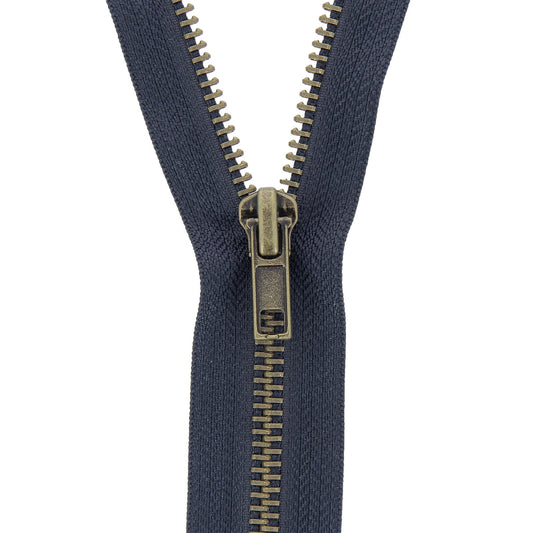 Dark Navy Milward 15cm jeans zip with brass metal teeth