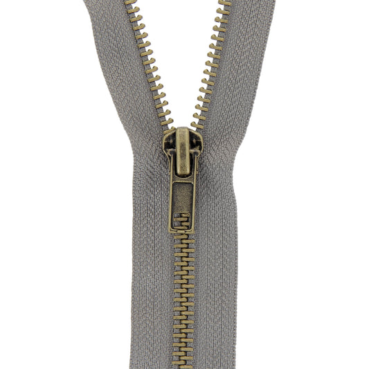 Dark Grey Milward open-end jacket zip with brass metal teeth