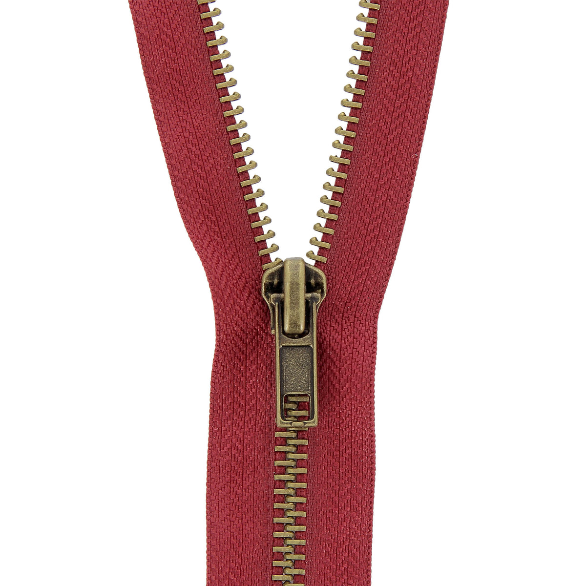 Red Milward open-end brass jacket zip, 30cm