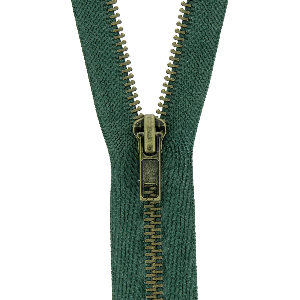Bottle Green Milward open-end jacket zip with brass metal teeth