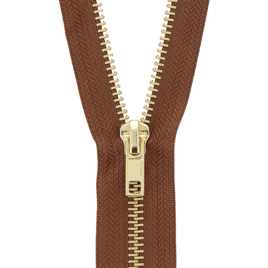 Milward mid brown open-end brass jacket zip, 45cm