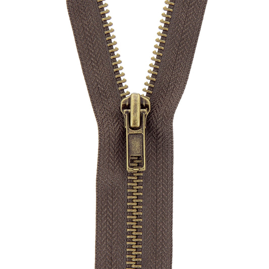 Milward dark brown open-end brass jacket zip, 45cm