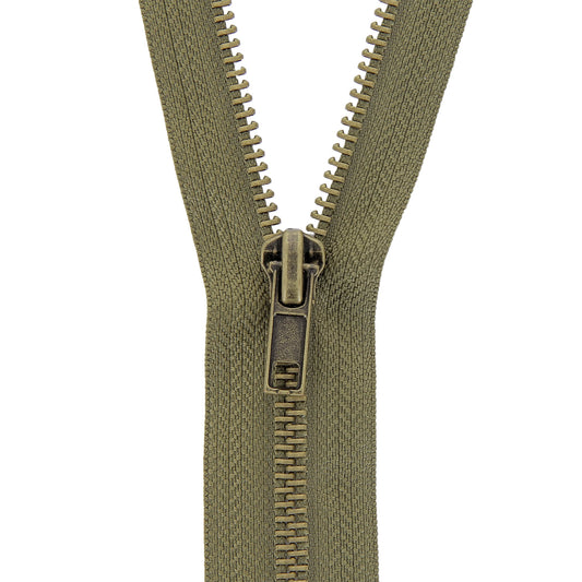 Milward spruce open-end brass jacket zip, 55cm