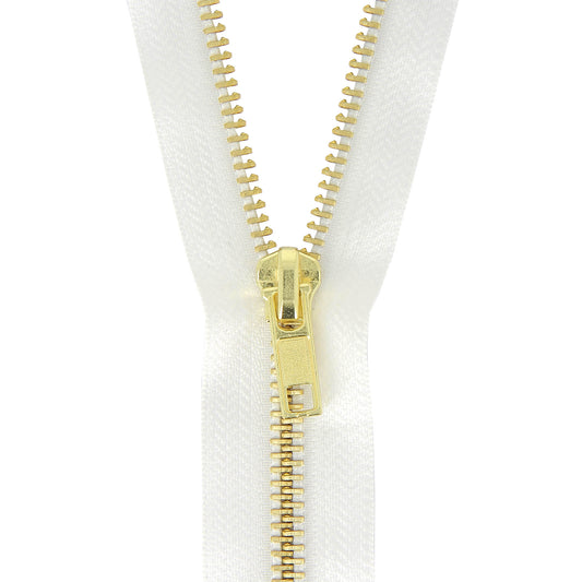 Milward white open-end brass jacket zip, 65cm