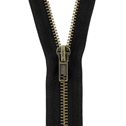 Milward black open-end brass jacket zip, 65cm