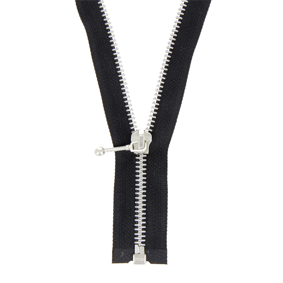 Black 12cm closed-end zip with aluminium teeth