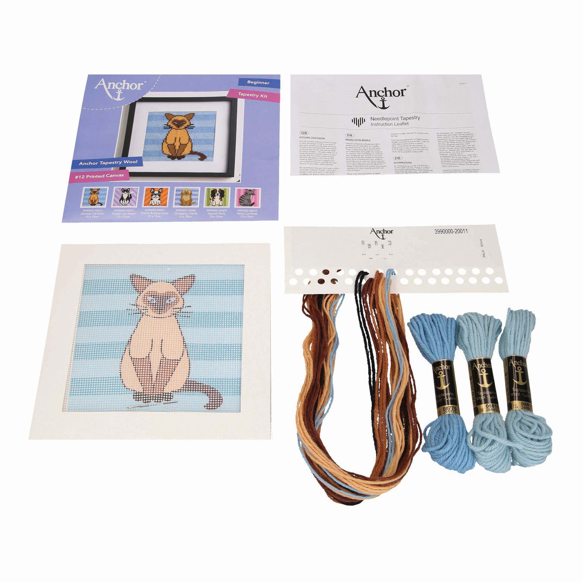 Anchor tapestry kit showing a Siamese cat design