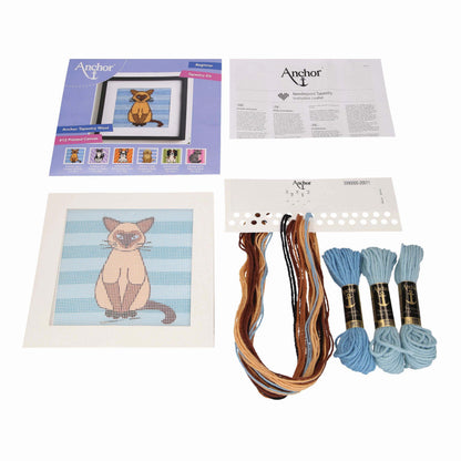 Anchor tapestry kit showing a Siamese cat design