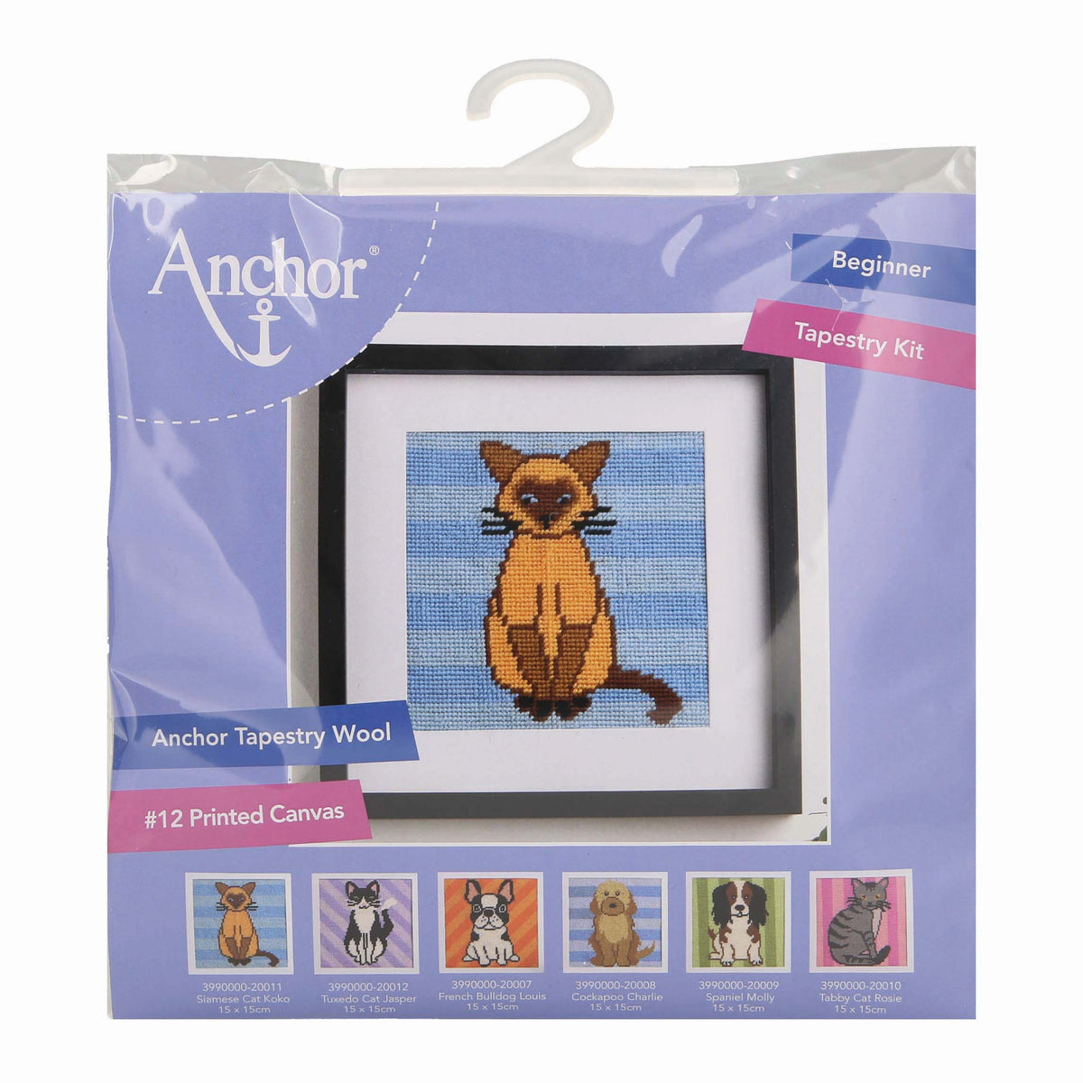 Anchor tapestry kit showing a Siamese cat design