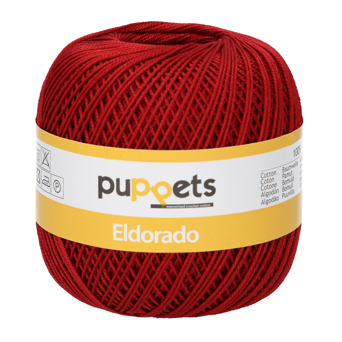 Ball of Puppets Eldorado No. 6 cotton yarn in dark red