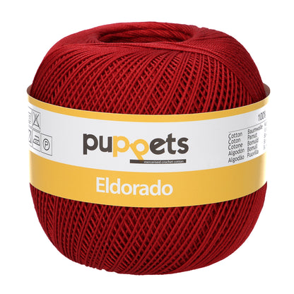 Ball of Puppets Eldorado No 12 cotton yarn in dark red