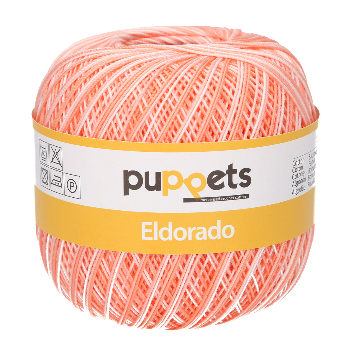 Ball of Puppets Eldorado variegated cotton crochet yarn in coral