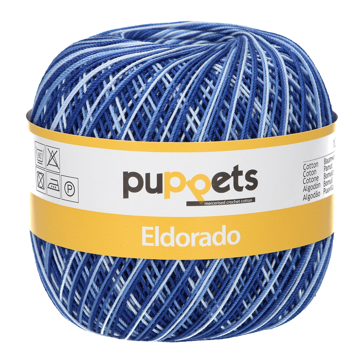 Ball of Puppets Eldorado variegated cotton crochet yarn in dark blue