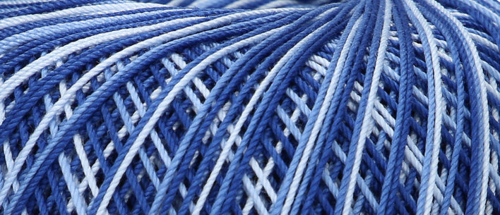Ball of Puppets Eldorado variegated cotton crochet yarn in dark blue