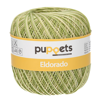 Ball of Puppets Eldorado variegated cotton crochet yarn in pale green