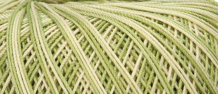 Ball of Puppets Eldorado variegated cotton crochet yarn in pale green