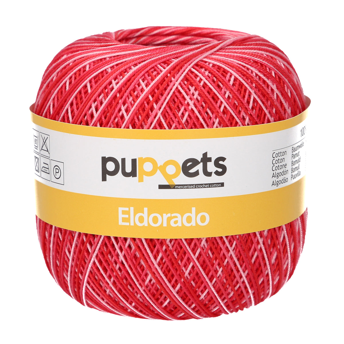 Ball of variegated red Puppets Eldorado cotton crochet thread