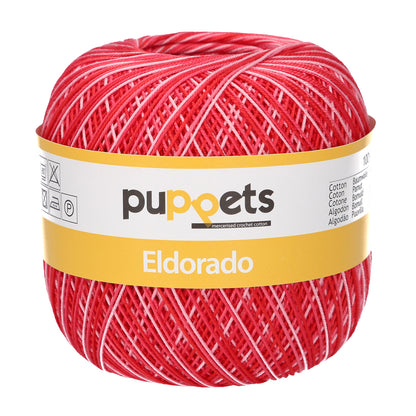 Ball of variegated red Puppets Eldorado cotton crochet thread