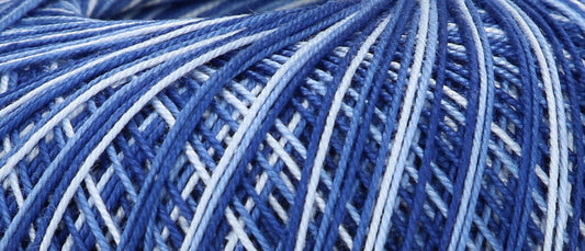 Ball of Puppets Eldorado variegated cotton crochet yarn in dark blue