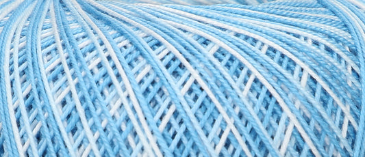 Ball of Puppets Eldorado variegated cotton crochet yarn in pale blue