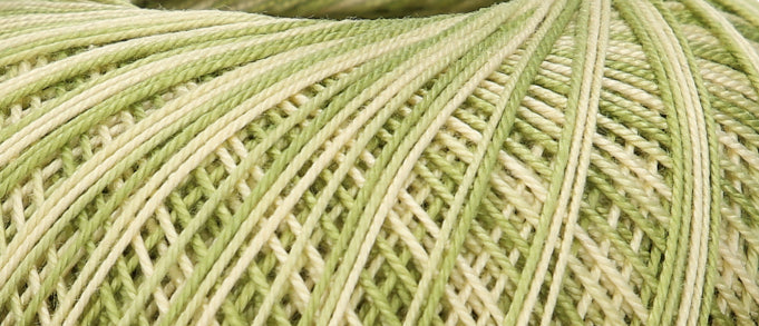 Ball of Puppets Eldorado variegated cotton crochet yarn in pale green