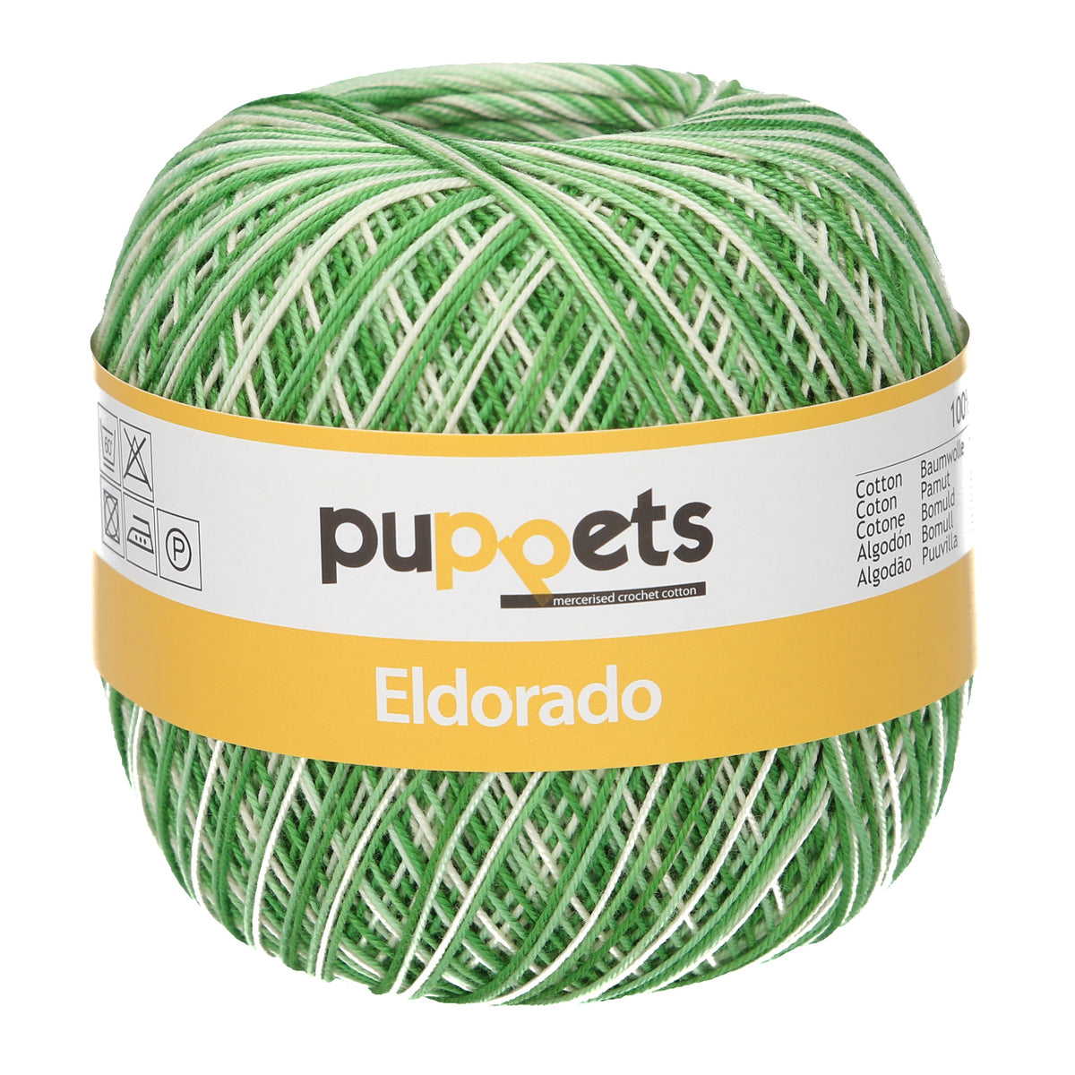Ball of Puppets Eldorado variegated cotton crochet yarn in green
