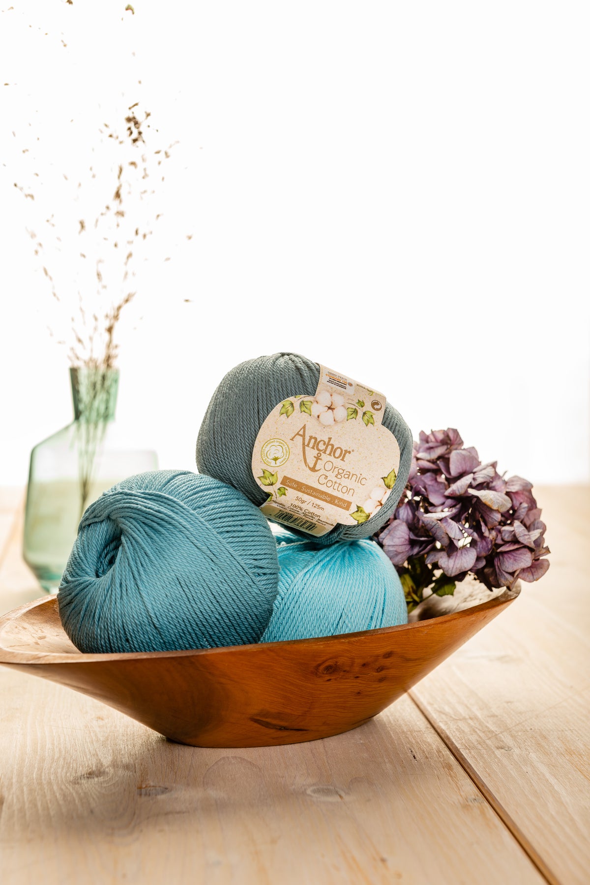 Ball of ocean blue Anchor Organic Cotton yarn