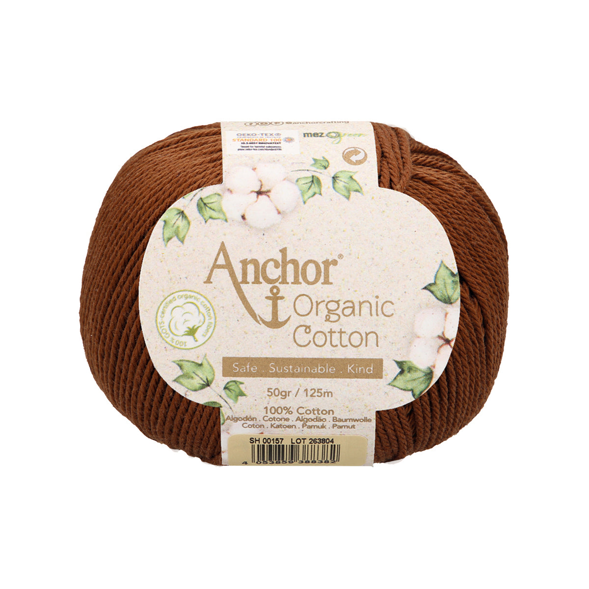 Ball of chestnut Anchor Organic Cotton yarn